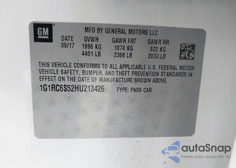 2017 Chevrolet Volt Lt from USA, damaged, VIN 1G1RC6S52HU213426